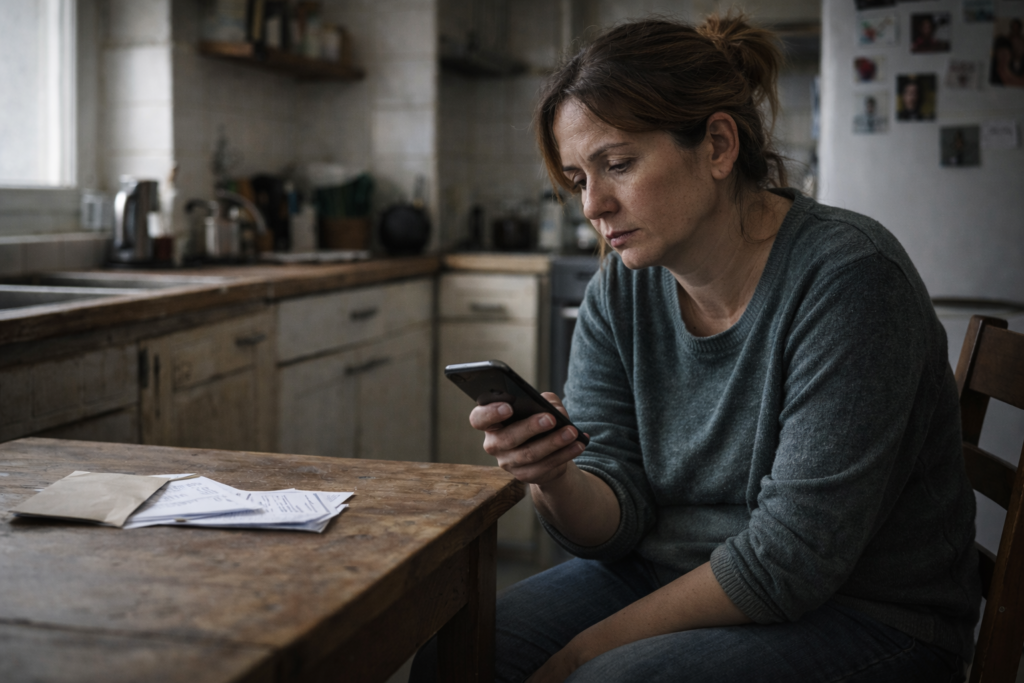 Mujer revisando deudas tras un divorcio